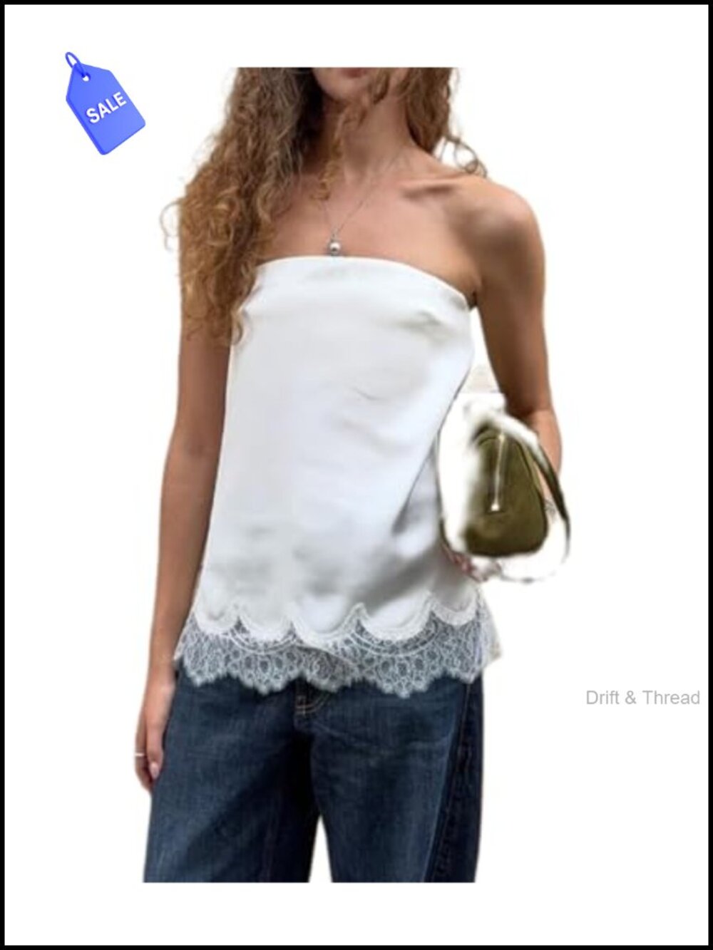 Women Satin Lace Tube Top Silky Strapless Asymmetrical Bandeau Shirt Going Out